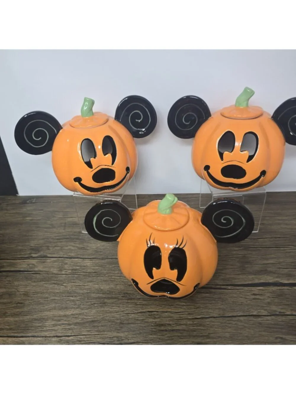 3 Disney Minnie Mickey Mouse Pumpkin Halloween Candle Holder Luminary